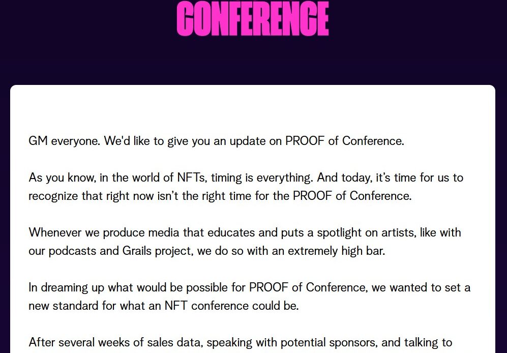 PROOF cancels NFT conference, Bitcoin meme creator cashes in $150K and more