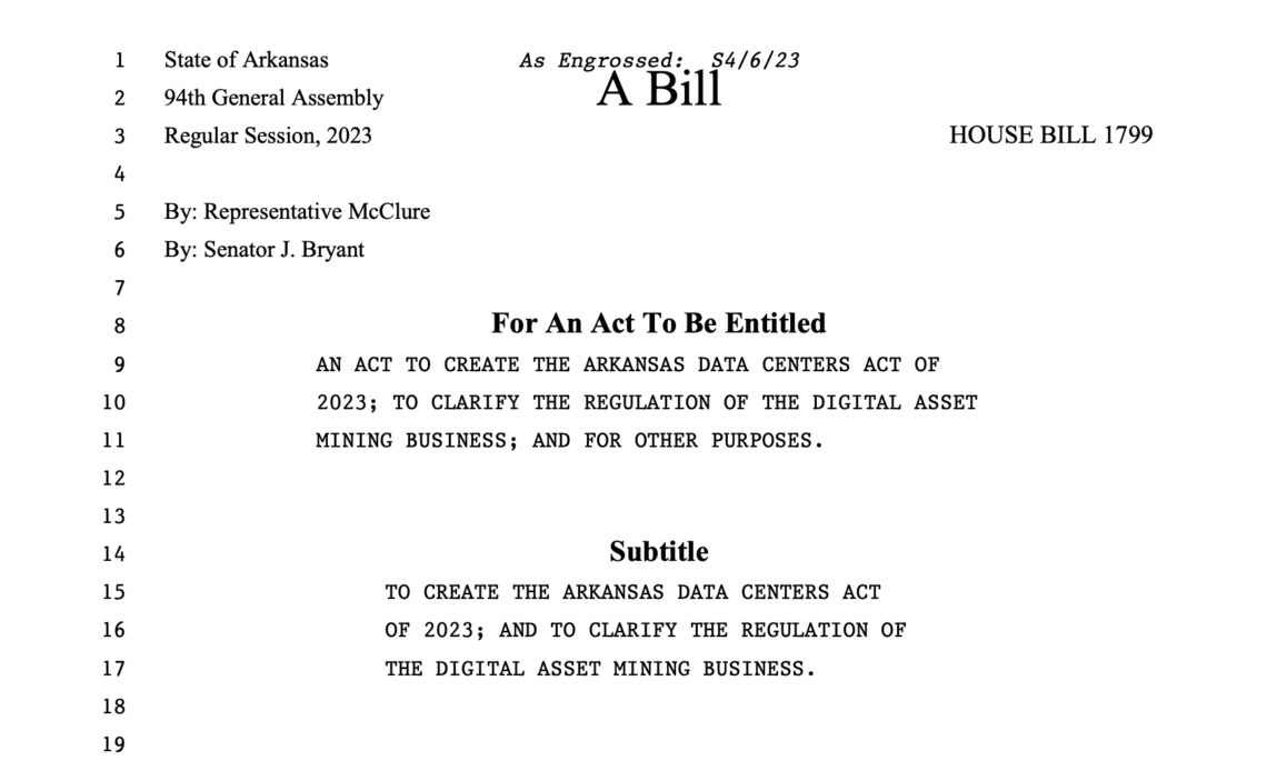 Bill protecting Bitcoin mining rights passes in Arkansas Senate and House