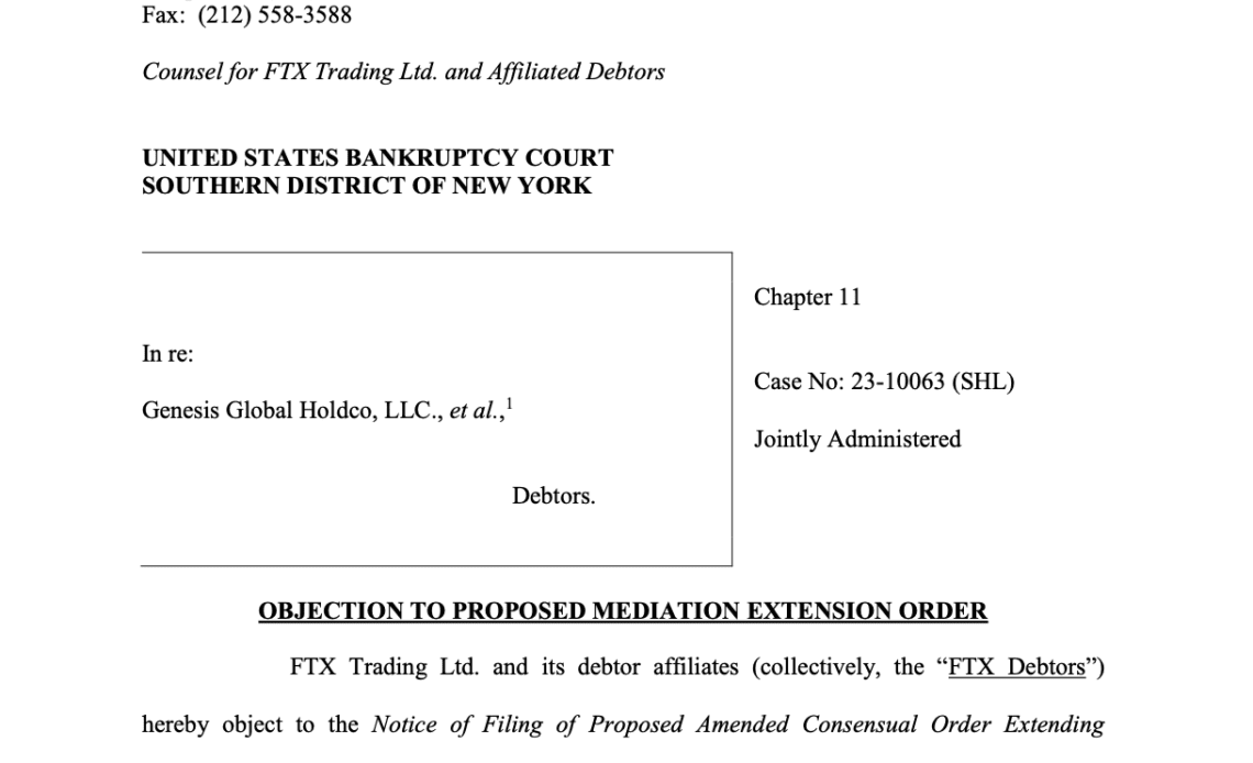 FTX debtors object Genesis' 'critical' claim estimate of '$0.00'