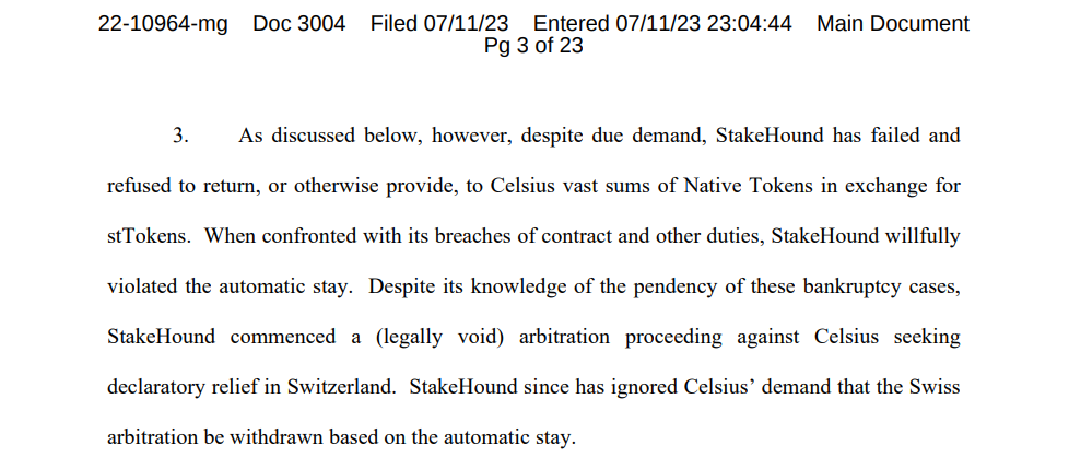 Celsius files lawsuit to recover $150M from staking platform StakeHound