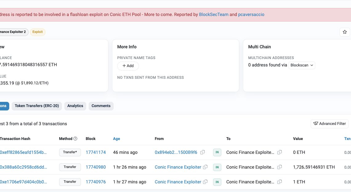 Curve omnipool platform Conic Finance hacked for $3.2 million in ETH