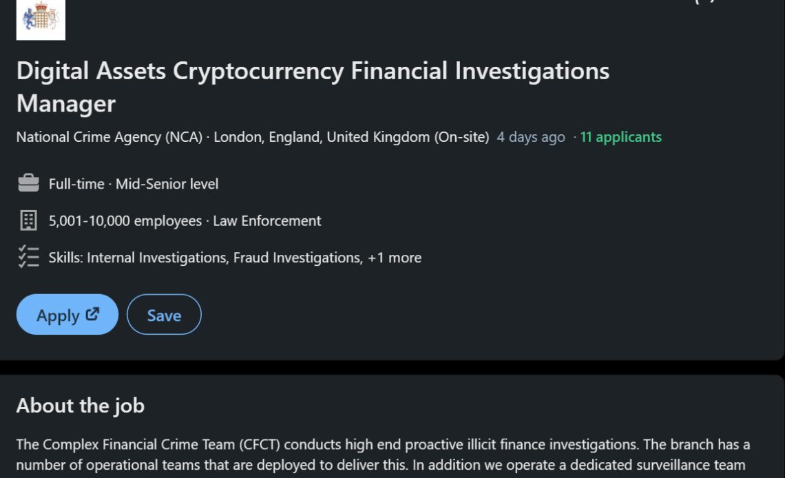 UK crime agency scouts for seasoned crypto investigators