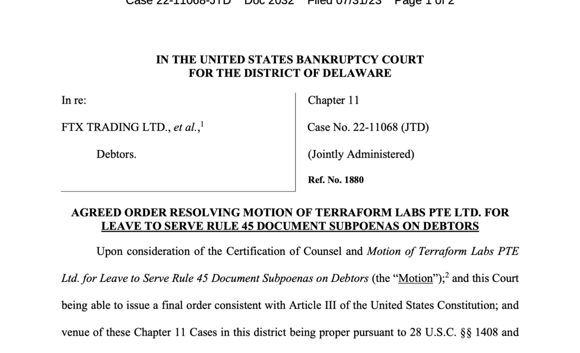 Bankruptcy judge signs off on order allowing Terraform Labs to subpoena FTX entities