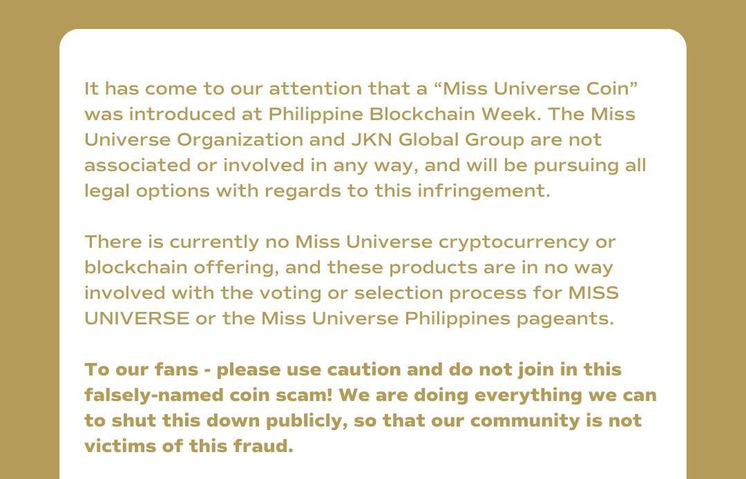 Miss Universe denies link with recently unveiled coin project