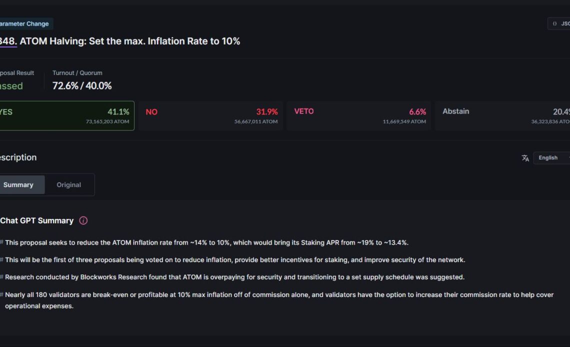 Cosmos Hub greenlights ATOM inflation cut for security boost