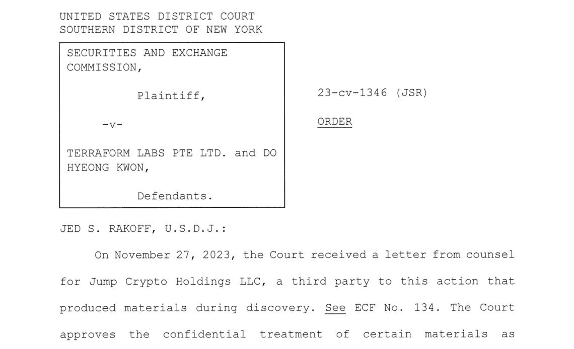 Jump Crypto filed docs confidentially in SEC v. Terraform Labs case