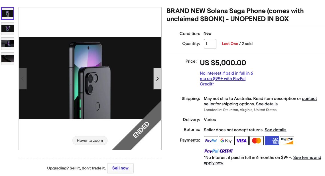 Solana Saga sells for up to $5K on eBay as Bonk frenzy causes sell-out