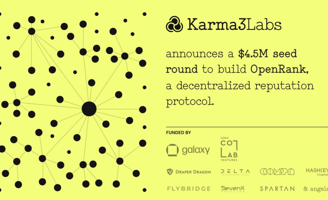 Karma3 Labs Raises a $4.5M Seed Round Led By Galaxy and IDEO CoLab to Build OpenRank, a Decentralized Reputation Protocol