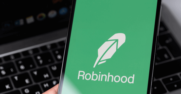 Une image d'un écran de téléphone portant le nom et le logo de Robinhood