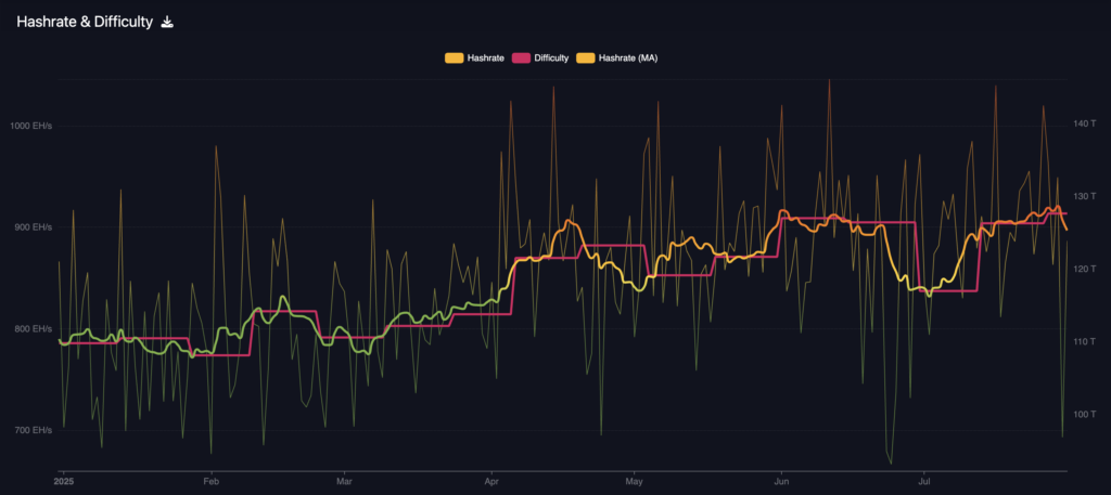 Bitcoin hashrate and difficulty (Source: mempool.space)
